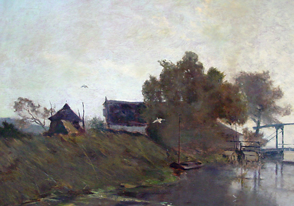 galleria, restasuro tela con paesaggio